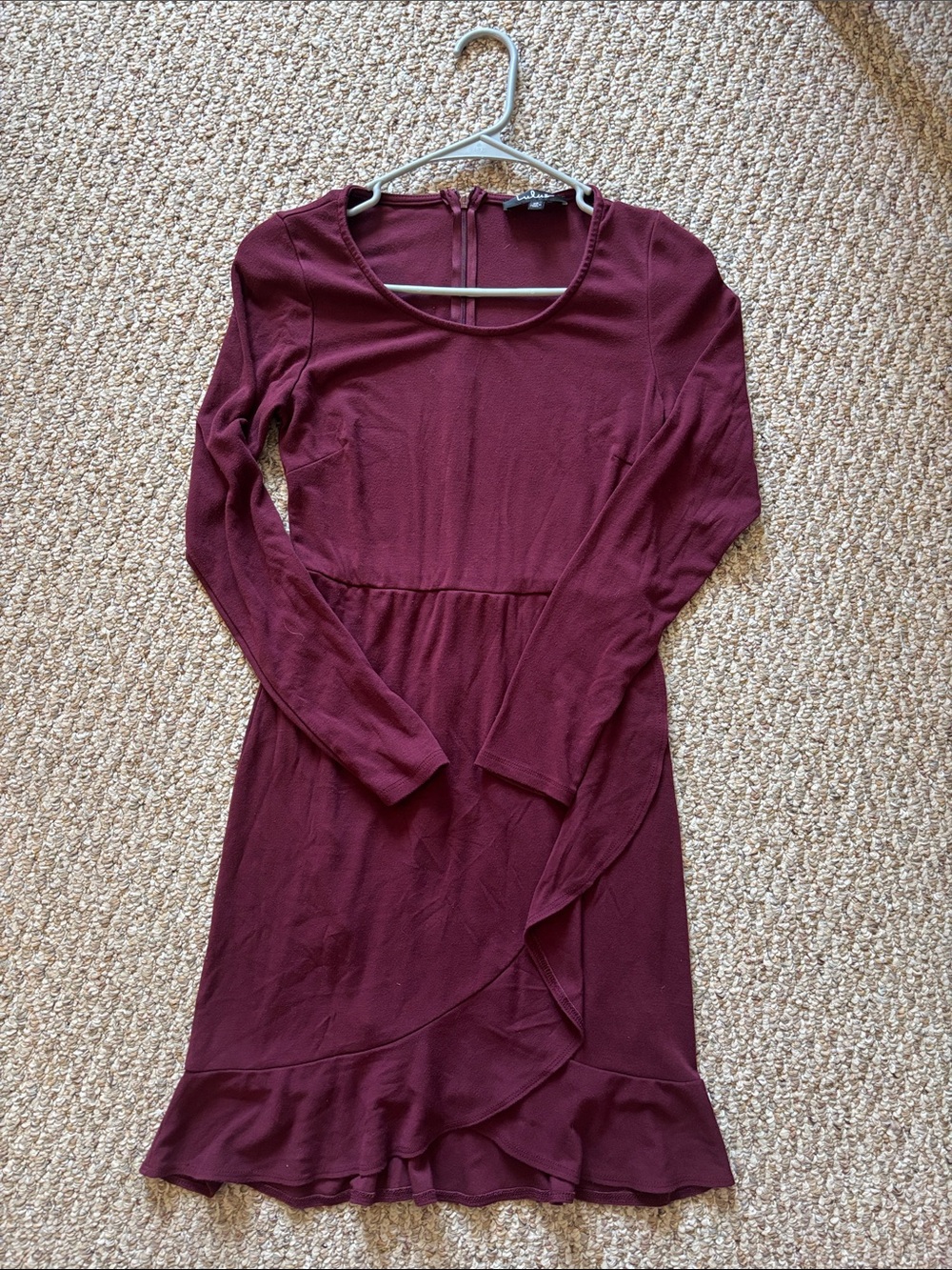 Lulu's Long-Sleeve Burgundy Wrap-Style Dress